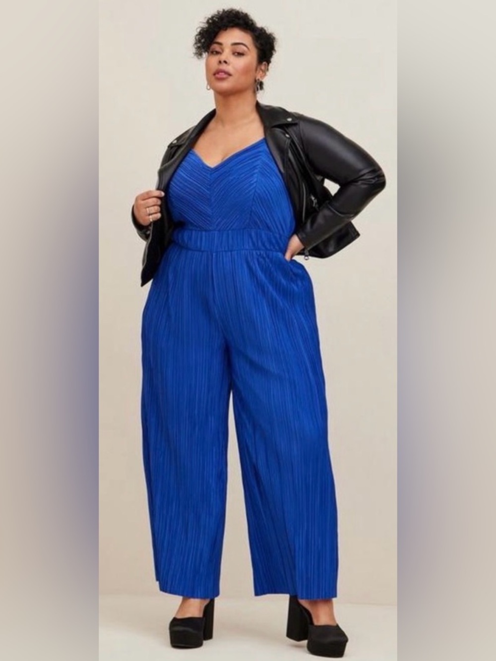 Torrid Royal Blue Pleated Wide-Leg Jumpsuit
